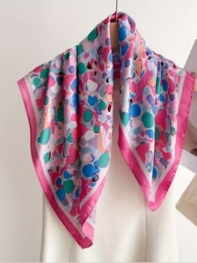 Pink Multi-Color Printed Silk Scarf